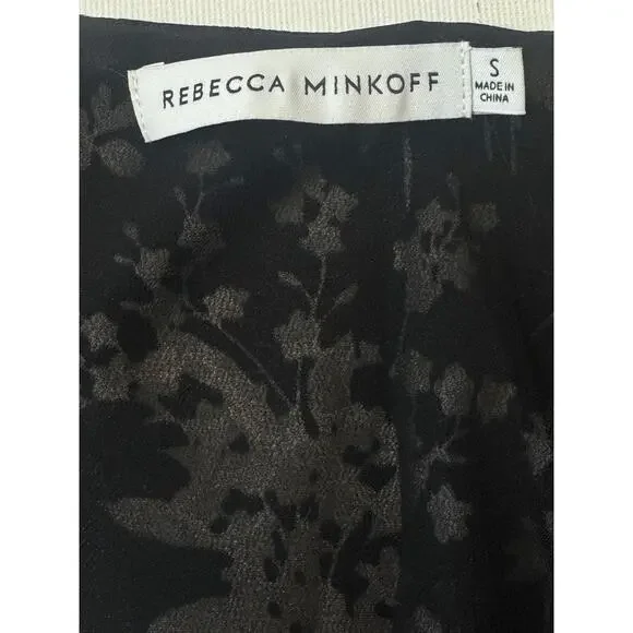 Rebecca Minkoff Assia Faux-Wrap Midi Dress Size S Black Cream Floral Flounce - Picture 7 of 14